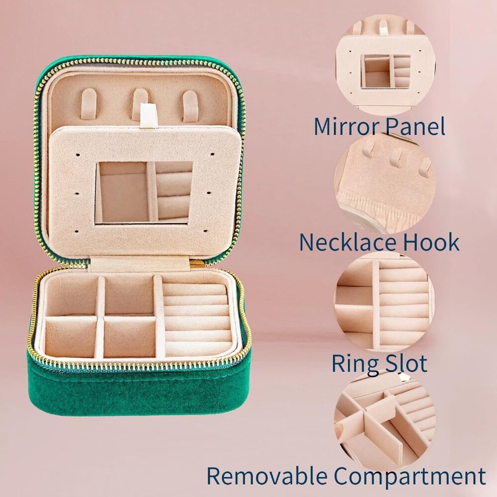 Travel Velvet Jewelry Box with Mirror, Mini Gifts Case for Women Girls, Small Po - Picture 7 of 7